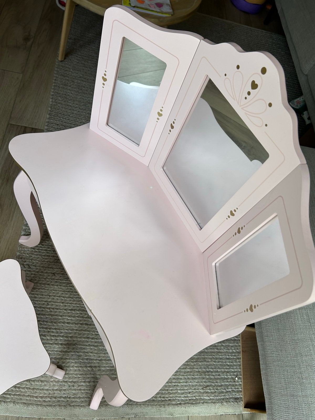 Roze kaptafel make up tafel met krukje voor kinderen, Huis en Inrichting, Tafels | Kaptafels, Ophalen, Gebruikt, 50 tot 100 cm