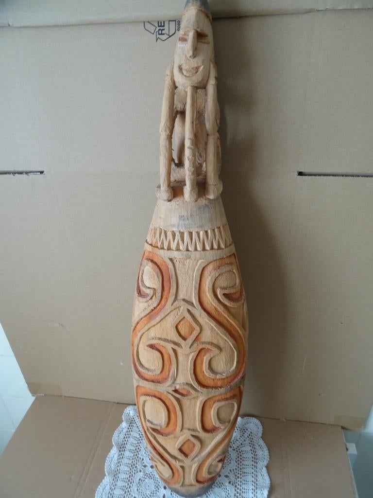 Houten schaal Asmat Papoea Nieuw Guinea 83cm perahu boot, Antiek en Kunst, Ophalen of Verzenden