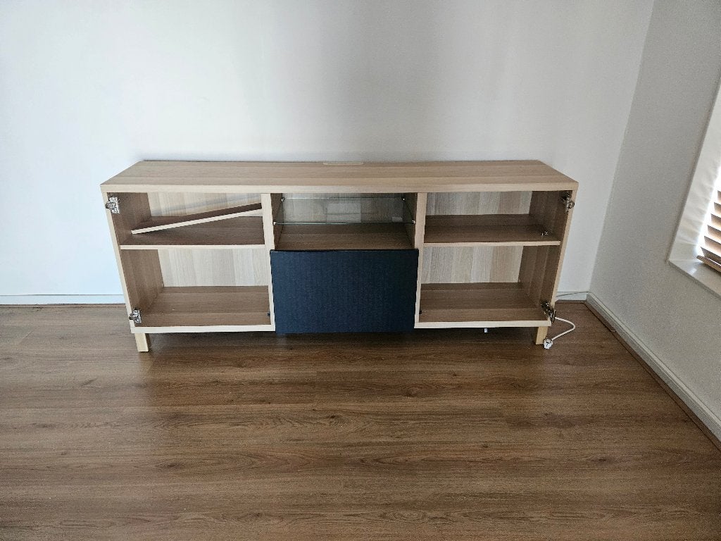 Tv-meubel ikea besta zonder deuren, Ophalen, Gebruikt, Eikenhout, Minder dan 100 cm