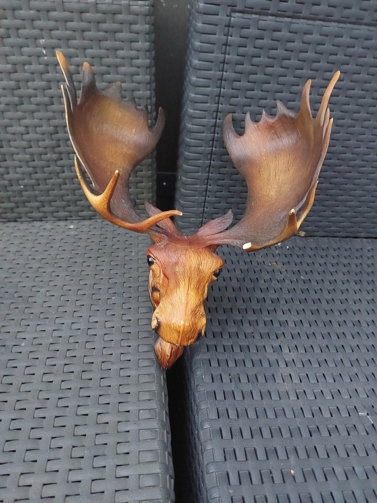 Uniek handgesneden houten eland hoofd, Antiek en Kunst, Kunst | Beelden en Houtsnijwerken, Ophalen, 50 - 100 cm, Wanddecoratie