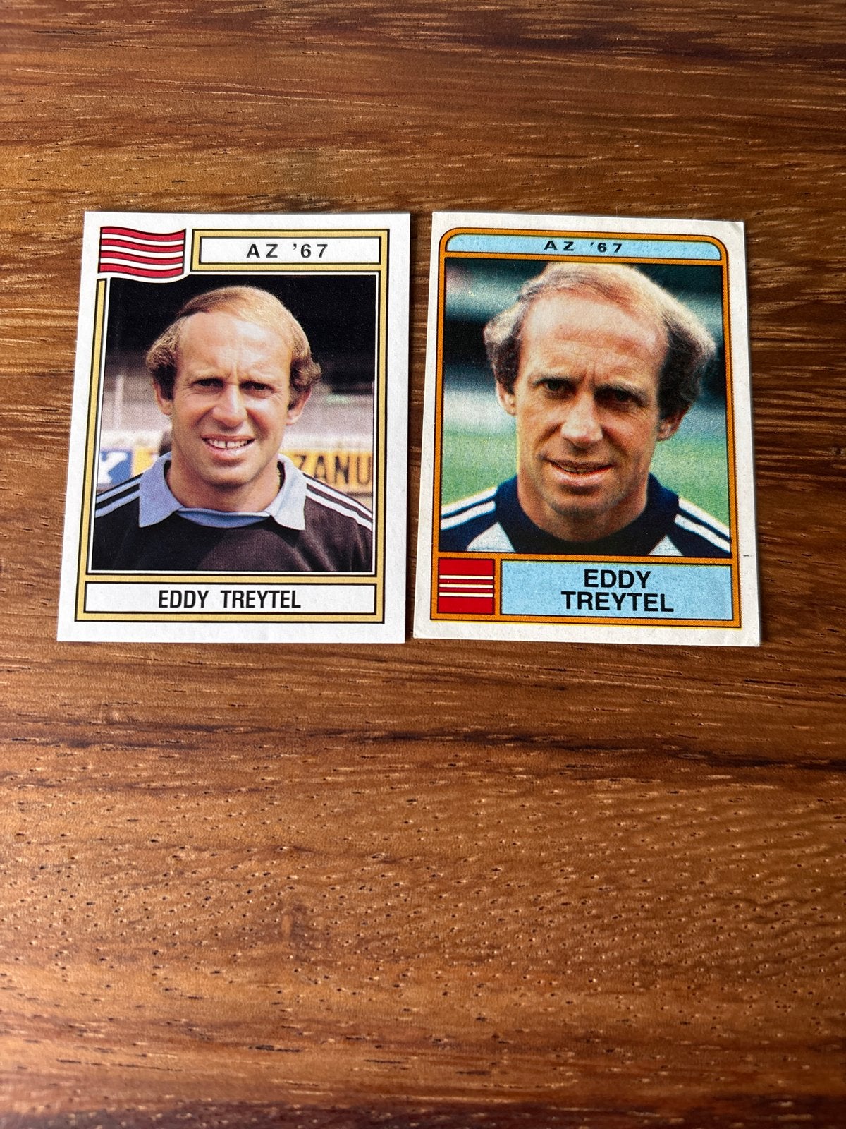 2 Panini Voetbalplaatjes Eddy Treytel AZ '67, Ophalen of Verzenden, Zo goed als nieuw, Stickers en Plaatjes
