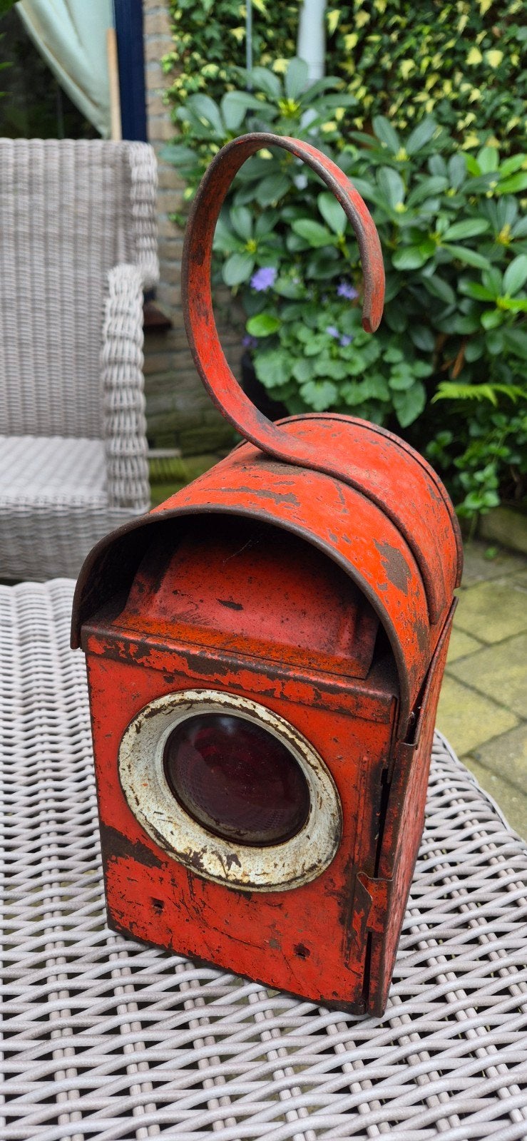 Antieke Rode Spoorweg Lantaarn - Vintage Decoratie, Ophalen
