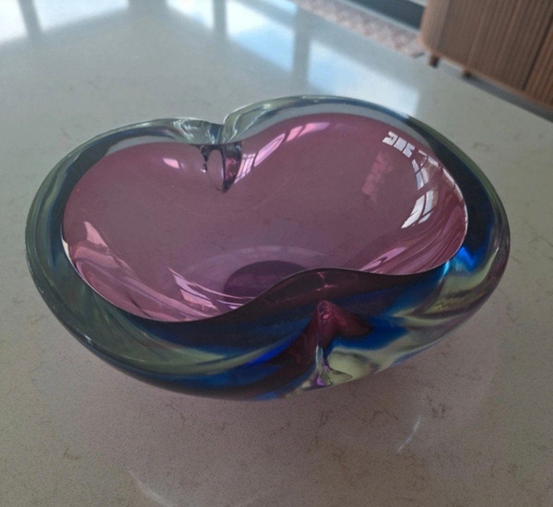 Murano Sommerso Vintage Glazen schaal 60-70s, Antiek en Kunst, Ophalen of Verzenden