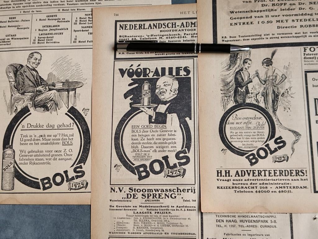 1923, 3 X RECLAME BOLS GENEVER, AMSTERDAM, Verzamelen, Ophalen of Verzenden, Gebruikt, Overige typen