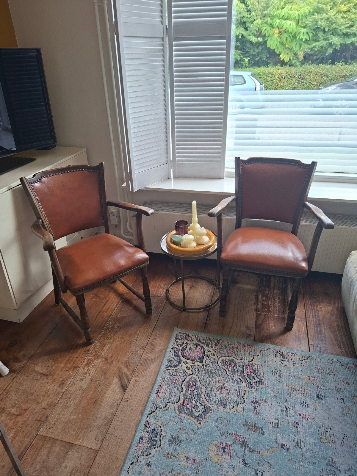 Set van 2 Vintage Leren Fauteuils, Ophalen, Gebruikt, Twee, Bruin
