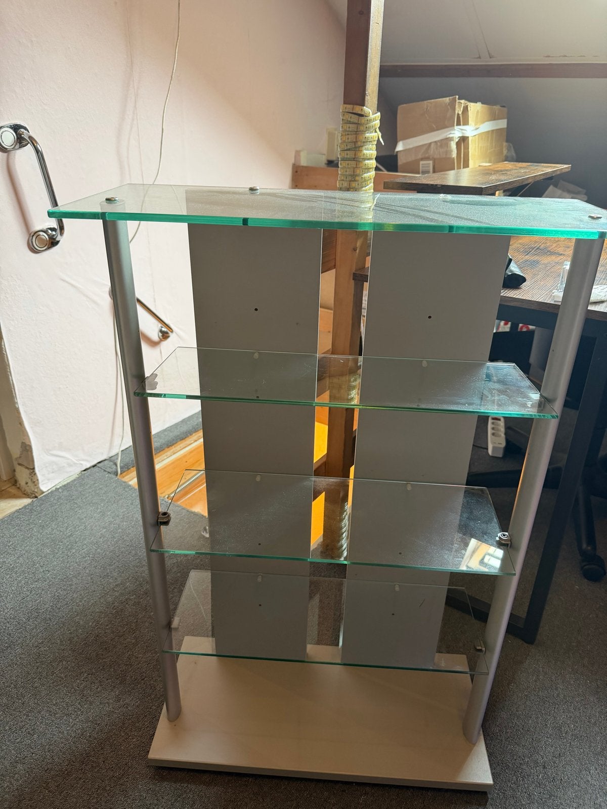 Glazen CD/DVD-rek met metalen frame, Gebruikt, 75 tot 150 discs, Ophalen of Verzenden, Glas