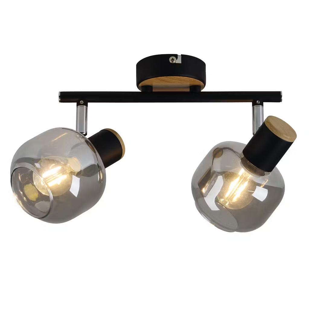 Moderne Plafondspot/Wandspot met 2 Lichtpunten - Zwart/Hout, Ophalen of Verzenden, Nieuw, Metaal of Aluminium, Plafondspot of Wandspot