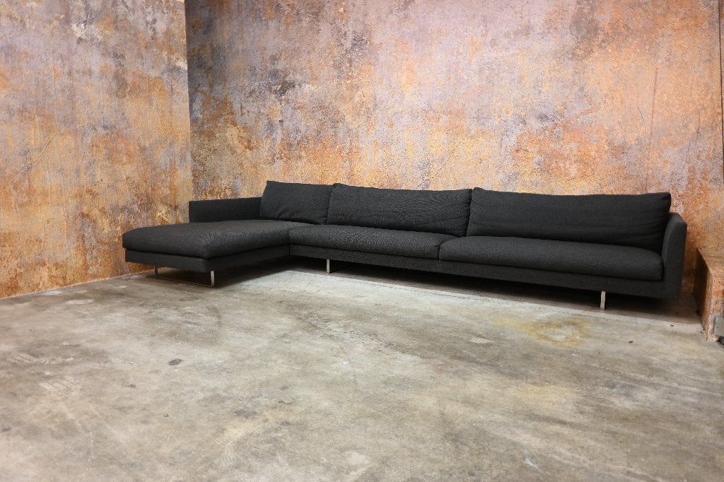 ZGANieuw zwart/grijze stoffen Montis Axel design hoekbank XL, Montis, 300 cm of meer, Ophalen of Verzenden, Zo goed als nieuw