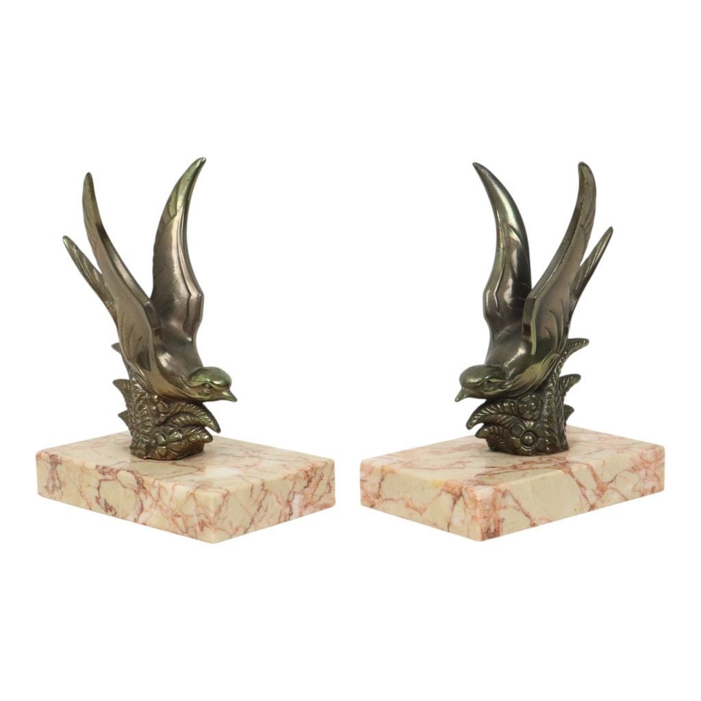 Koppel Art Deco Boekensteunen Zwaluwen Vogels Jaren 30, Ophalen of Verzenden