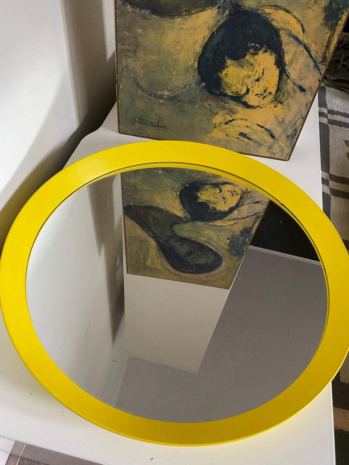 Vintage Ikea Langesund spiegel - Geel, Rond, Huis en Inrichting, Woonaccessoires | Spiegels, Ophalen of Verzenden, Rond, Minder dan 50 cm