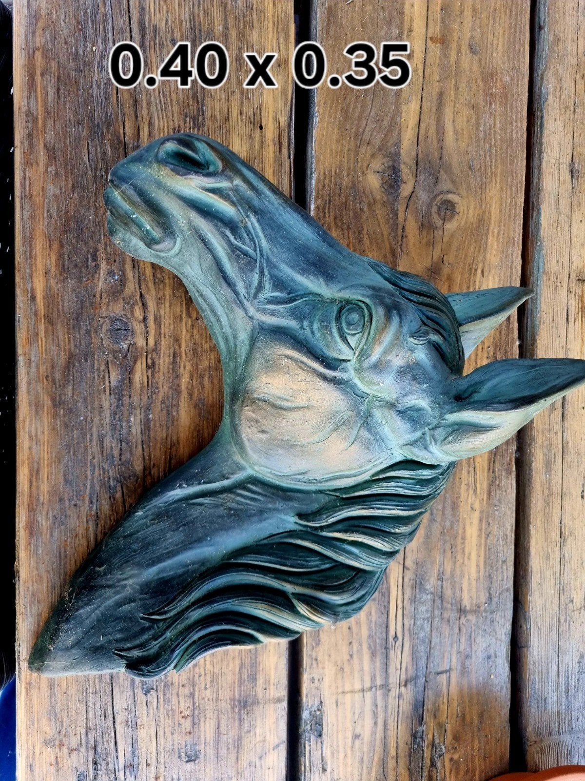 Unieke wanddecoratie: Paardenhoofd in groen/blauw, Ophalen of Verzenden, Wanddecoratie, 20 - 50 cm, Overige materialen