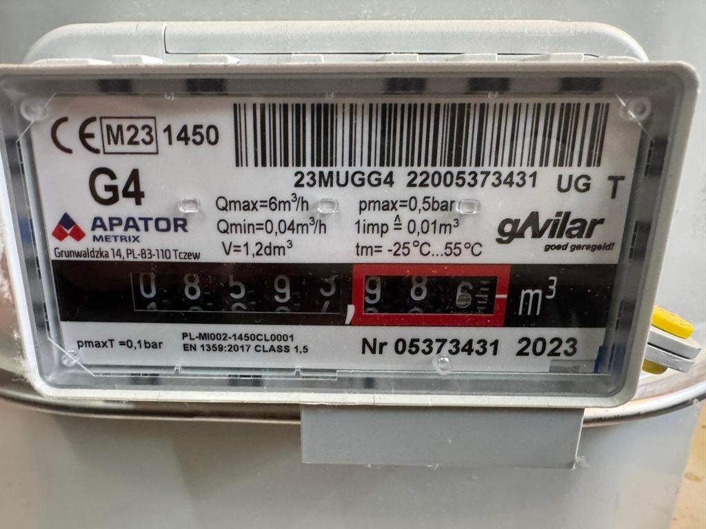 Gas meter - Nieuwstaat, Ophalen of Verzenden, Zo goed als nieuw