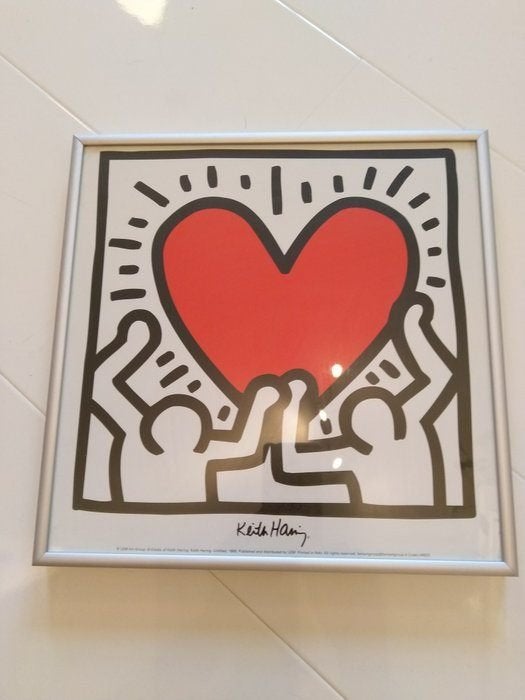 Keith Haring 'Heart' ingelijste poster (30x30cm), Zo goed als nieuw, 30 cm, Metaal, Zilver