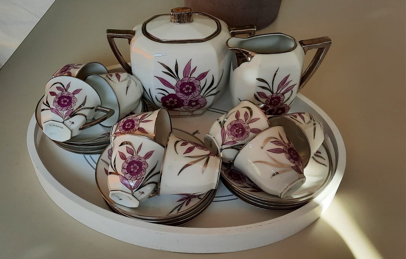 Vintage theeservies met bloemmotief, Ophalen, Zo goed als nieuw, Overige stijlen, Kop(pen) en/of Schotel(s)