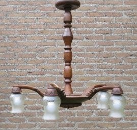 Vintage hang lamp met 5 kapjes op de kapjes versieringen, Ophalen