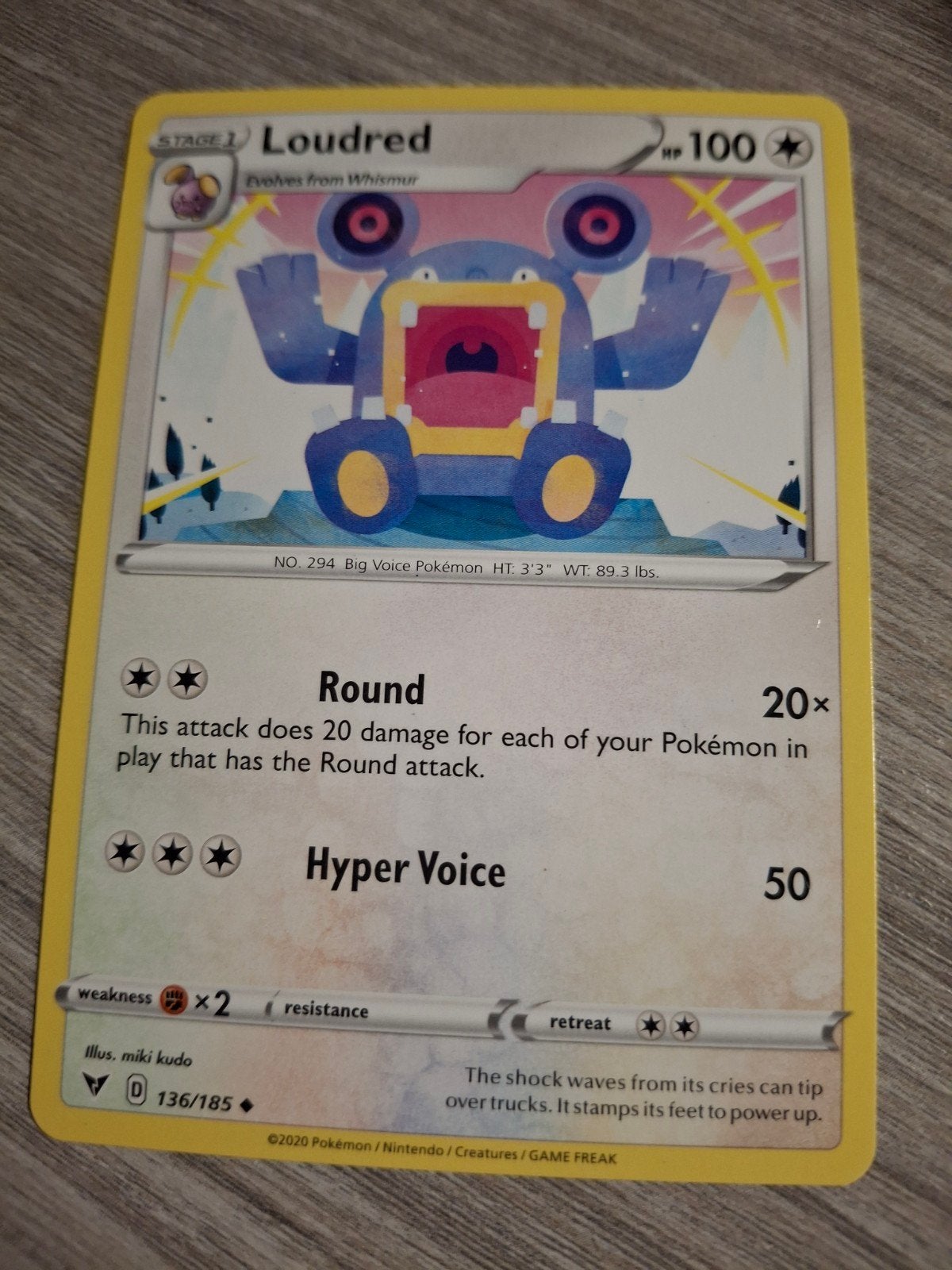 Loudred Pokémon kaart - 136/185, Ophalen of Verzenden, Zo goed als nieuw, Losse kaart
