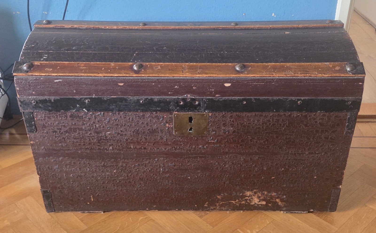 Antieke hutkoffer / reiskoffer (van rond 1900), Antiek en Kunst, Ophalen