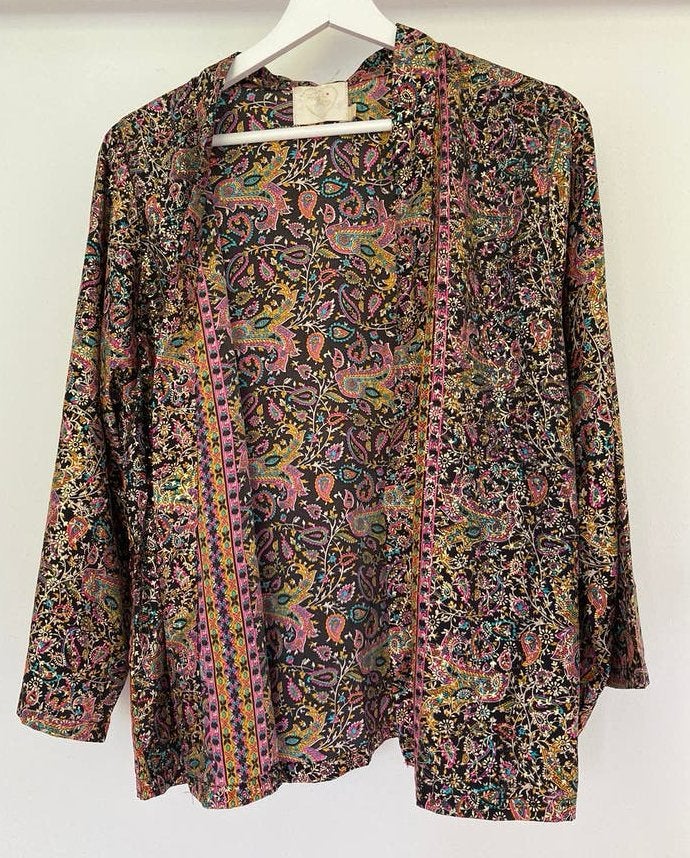Prachtige KIMONO blouse goud glans print S romy anna sissel, Ophalen of Verzenden, Zo goed als nieuw, Maat 36 (S), Zwart