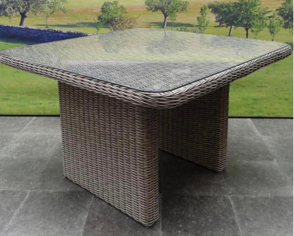 Lounge/diningtafel XL met geharde glasplaat 110x110x70 cm, Tuin en Terras, Ophalen