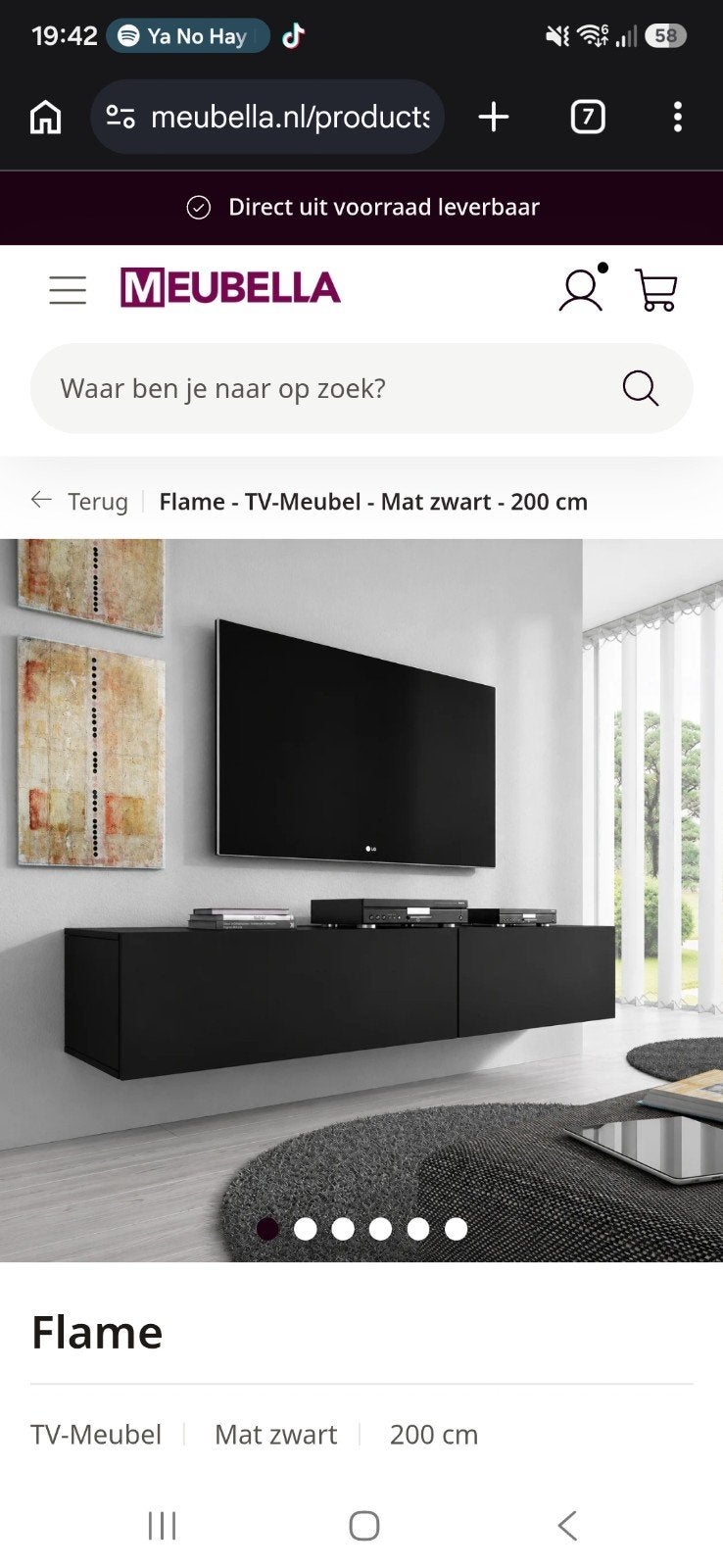 TV-Meubel Flame mat zwart - 200 cm (nieuwstaat), Ophalen, Nieuw, 200 cm of meer, Minder dan 100 cm