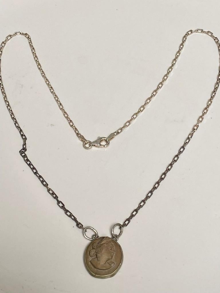 Victoriaanse hanger ketting lava camee, Verzenden, Zilver, Hanger
