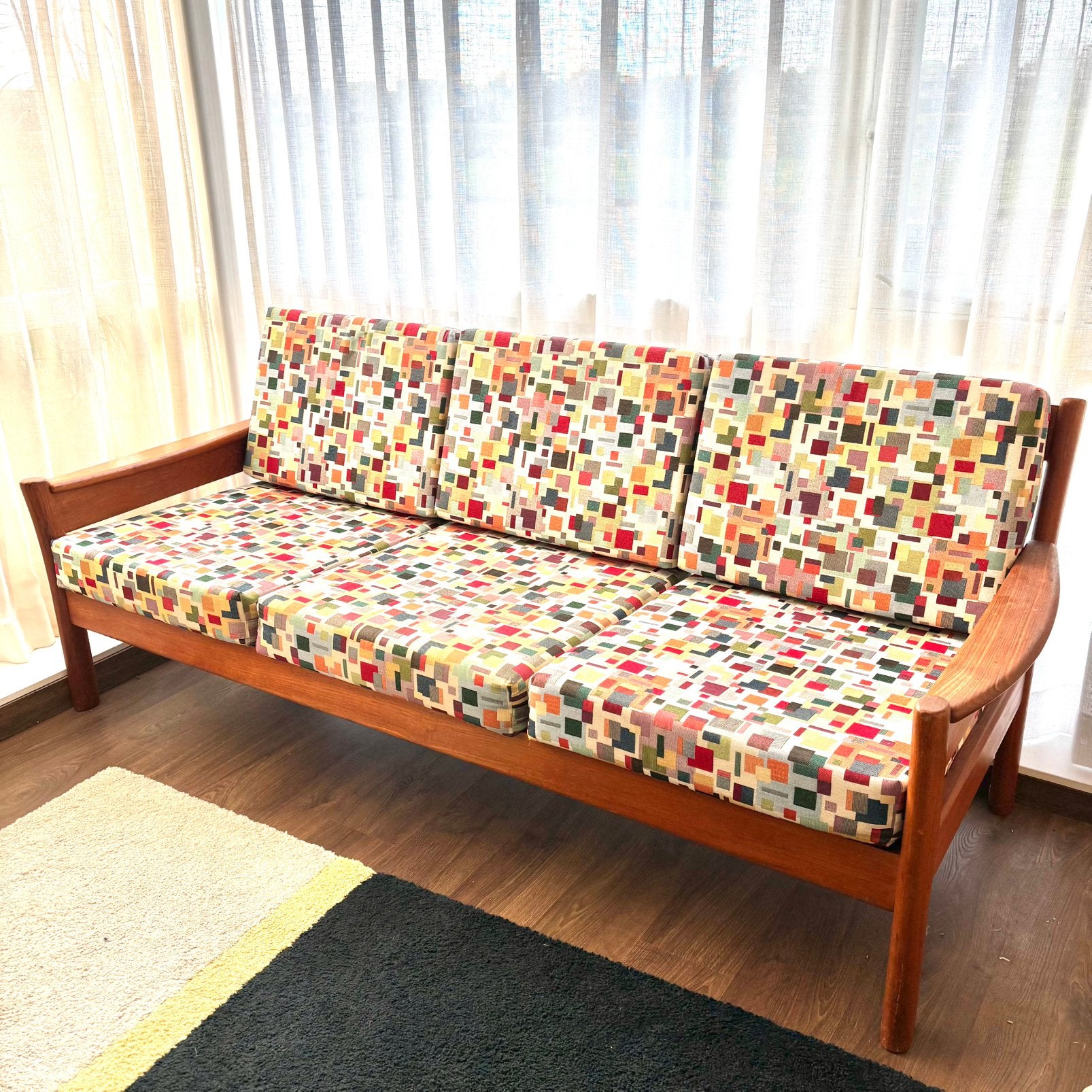 Vintage Dyrlund 3-zitsbank  Deens Design  Teak Mid Century, Ophalen, Gebruikt, Mid Century Deens Scandinavian, 150 tot 200 cm