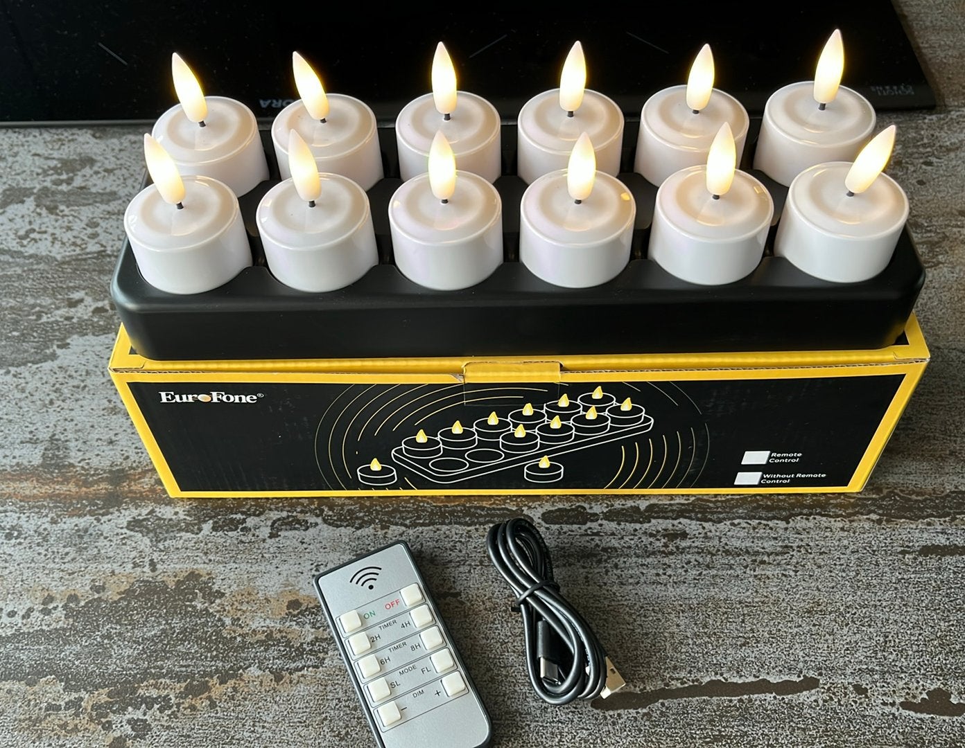 NIEUW: 12 set oplaadbare waxinelichtjes met afstandbediening, Kunststof, Wit, Nieuw, Ophalen of Verzenden