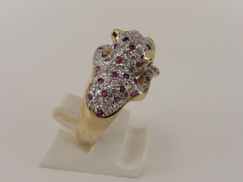 Gouden panter ring met robijn en briljant               VDH1, Gebruikt, Overige kleuren, ., Ophalen of Verzenden