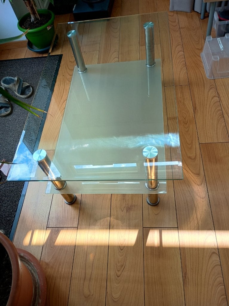 Gratis glazen salontafel of tv-meubel, Ophalen, Gebruikt, 100 tot 150 cm, 50 tot 100 cm