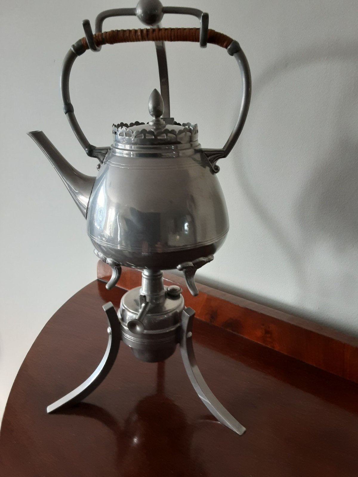 Antieke tinnen theepot met rechaud, Ophalen of Verzenden