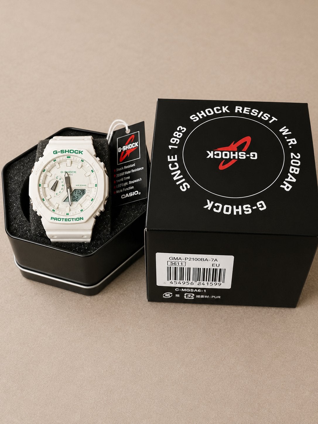 G-SHOCK GMA-P2100BA-7A Wit/Groen, Sieraden, Tassen en Uiterlijk, Casio, Kunststof, Polshorloge, Nieuw
