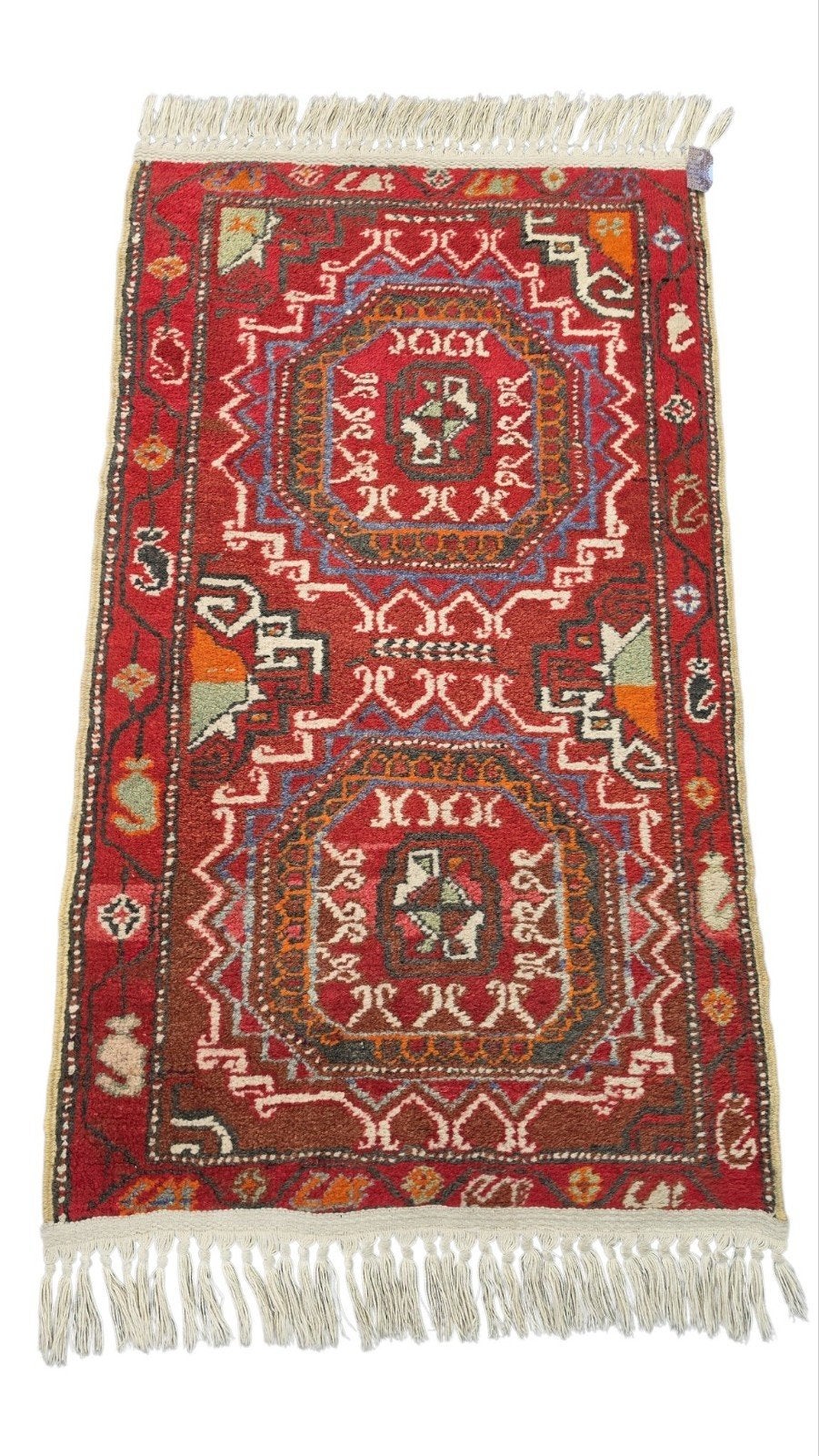 Handmade Persian wool Karaja carpet medallions 63x110cm