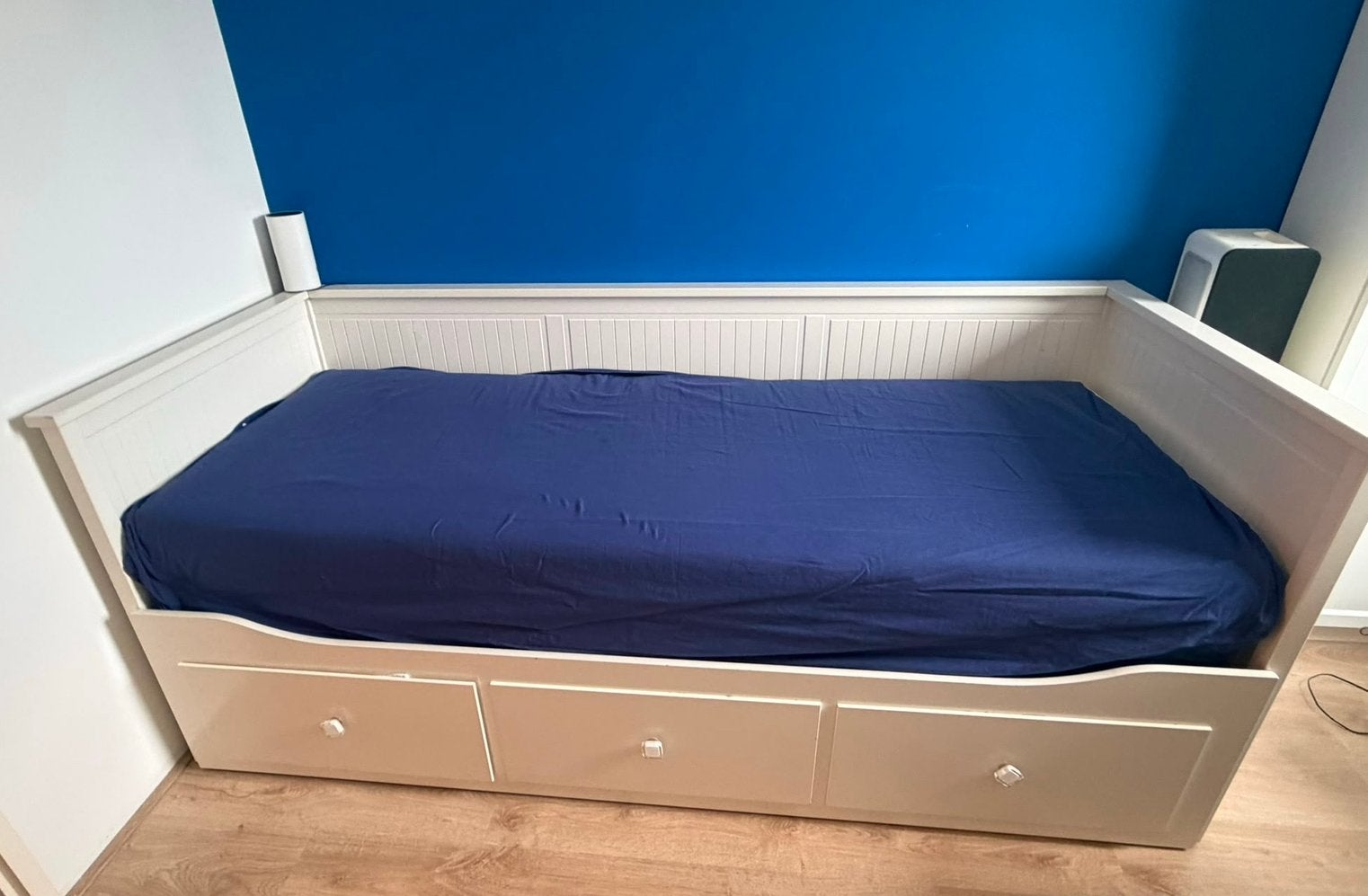 IKEA Hemnes Bedbank met 3 lades, wit, 80x200 met 2 matrassen, Gebruikt, 70 tot 85 cm, 180 cm of meer, Ophalen