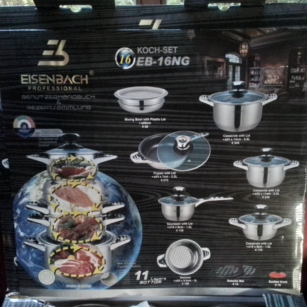 Eisenbach Professional 16-delige pannenset, Huis en Inrichting, Keuken | Potten en Pannen, Ophalen, Nieuw, Pannenset, Rvs
