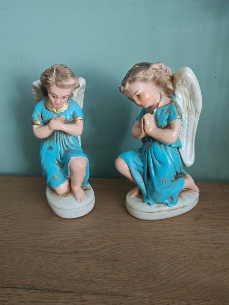 Set van 2 oud gips chalkware beeld engel jaren 50, Antiek en Kunst, Kunst | Beelden en Houtsnijwerken, Gips, Ophalen of Verzenden