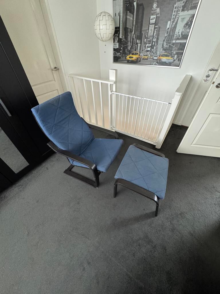 IKEA Poäng stoel met voetenbank - Blauw, Ophalen, Gebruikt, Blauw, Eén