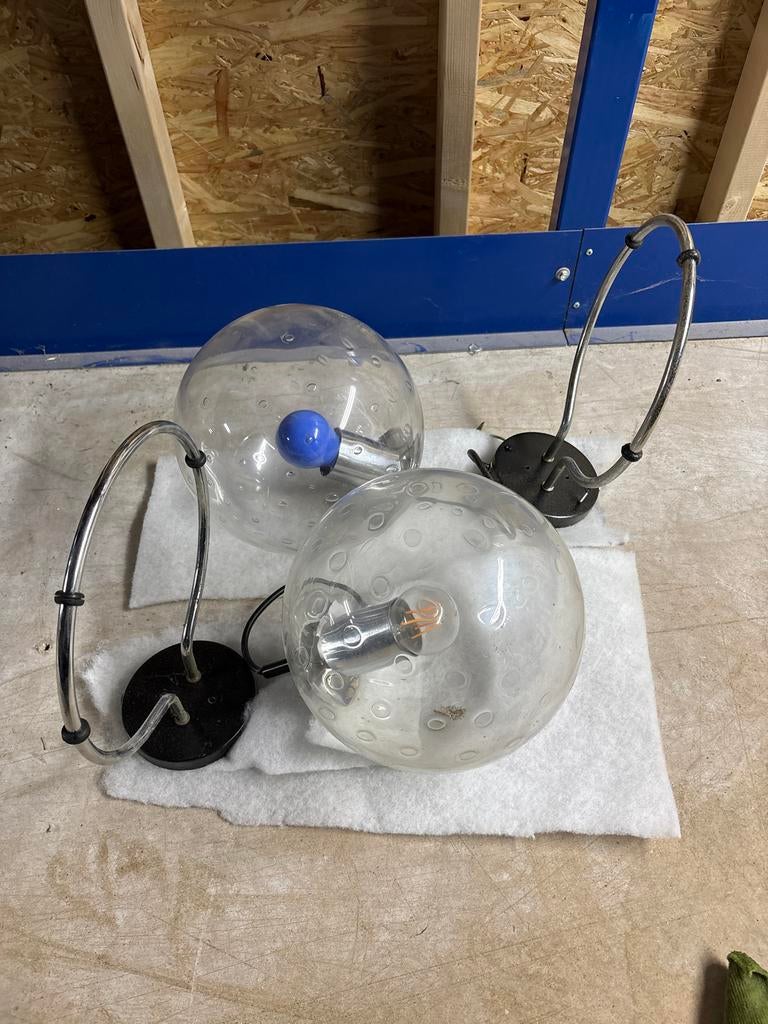Vintage Raak Amsterdam "Basket-bol" wandlampen, Huis en Inrichting, Lampen | Wandlampen, Ophalen, Gebruikt, Glas, '60/'70