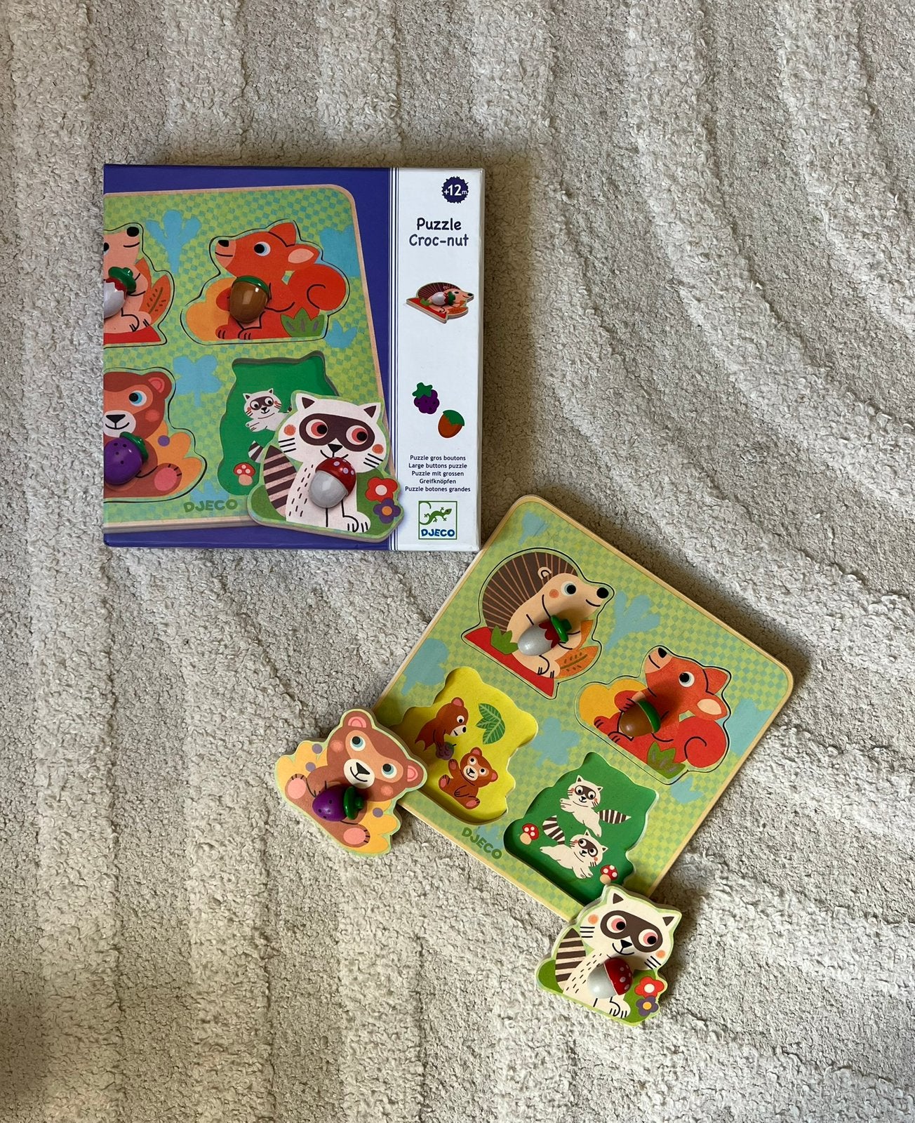 Djeco Puzzle Croc-nut | Houten knopjespuzzel | 12m+ Compleet, Kinderen en Baby's, Speelgoed | Kinderpuzzels, Ophalen of Verzenden