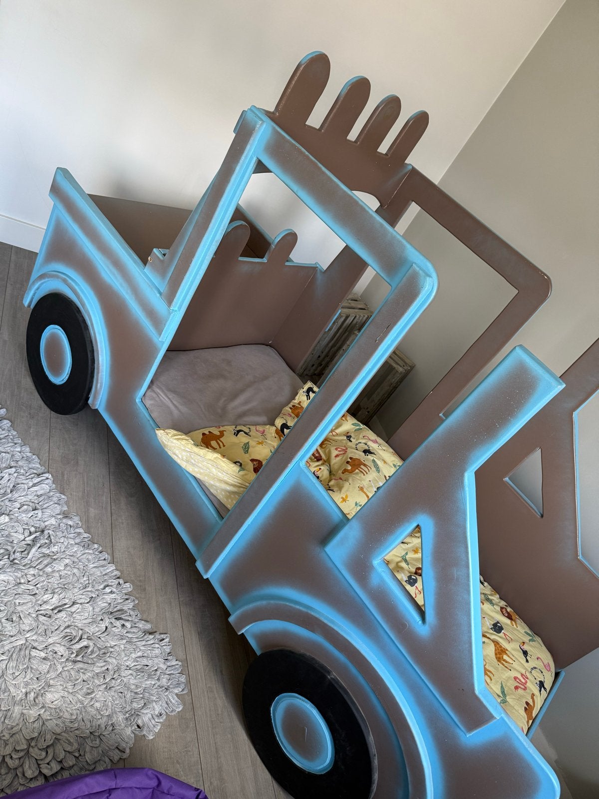 Uniek kinderbed in de vorm van een auto, Gebruikt, Eenpersoons, Blauw, Ophalen of Verzenden