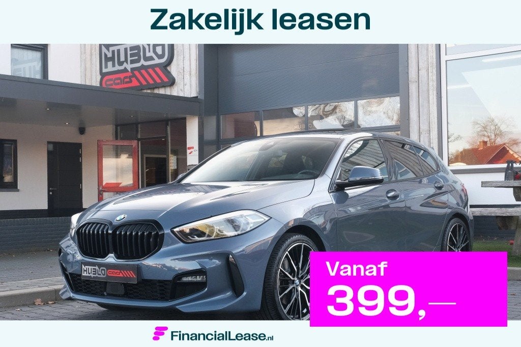 BMW 1 Serie 118i M-Sport, Pano, Kuipstoelen, HK Muziek, HUD, 136 pk, Gebruikt, Leder en Stof, Origineel Nederlands