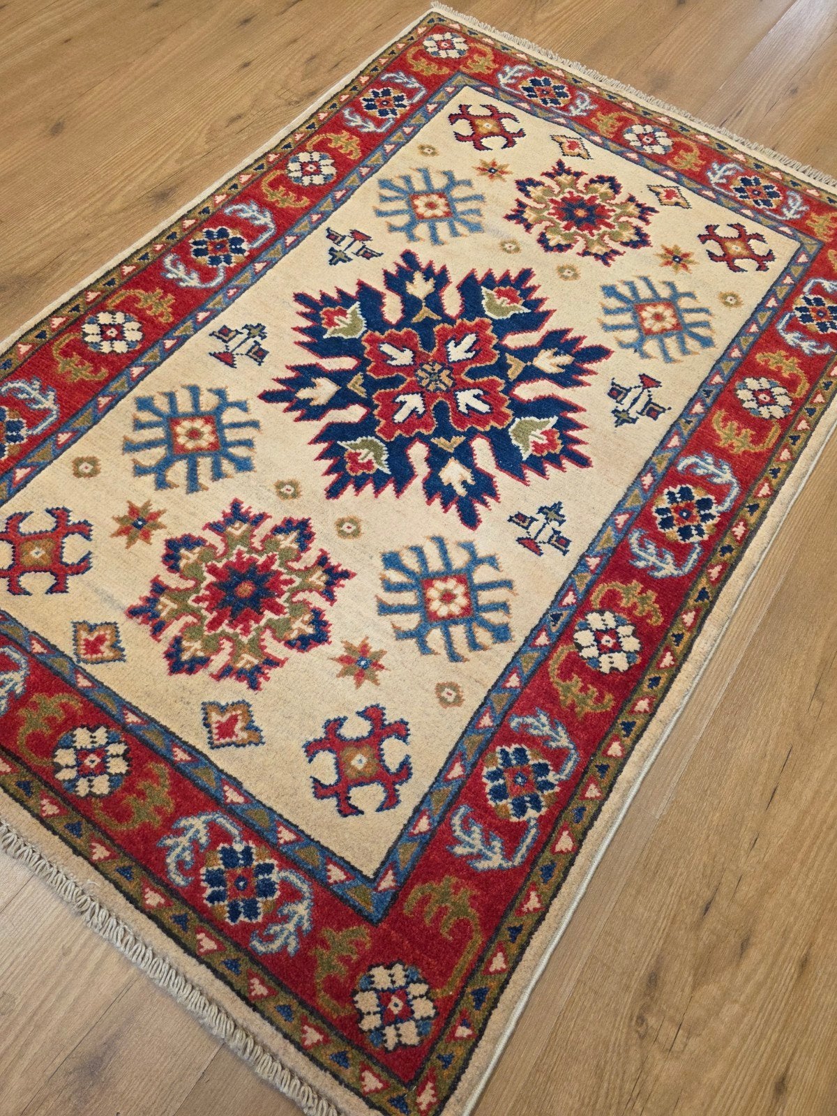 Handgeknoopt oosters tapijt kazak 117x78, Huis en Inrichting, Stoffering | Tapijten en Kleden, Info@SlatsAntiek.nl, 100 tot 150 cm