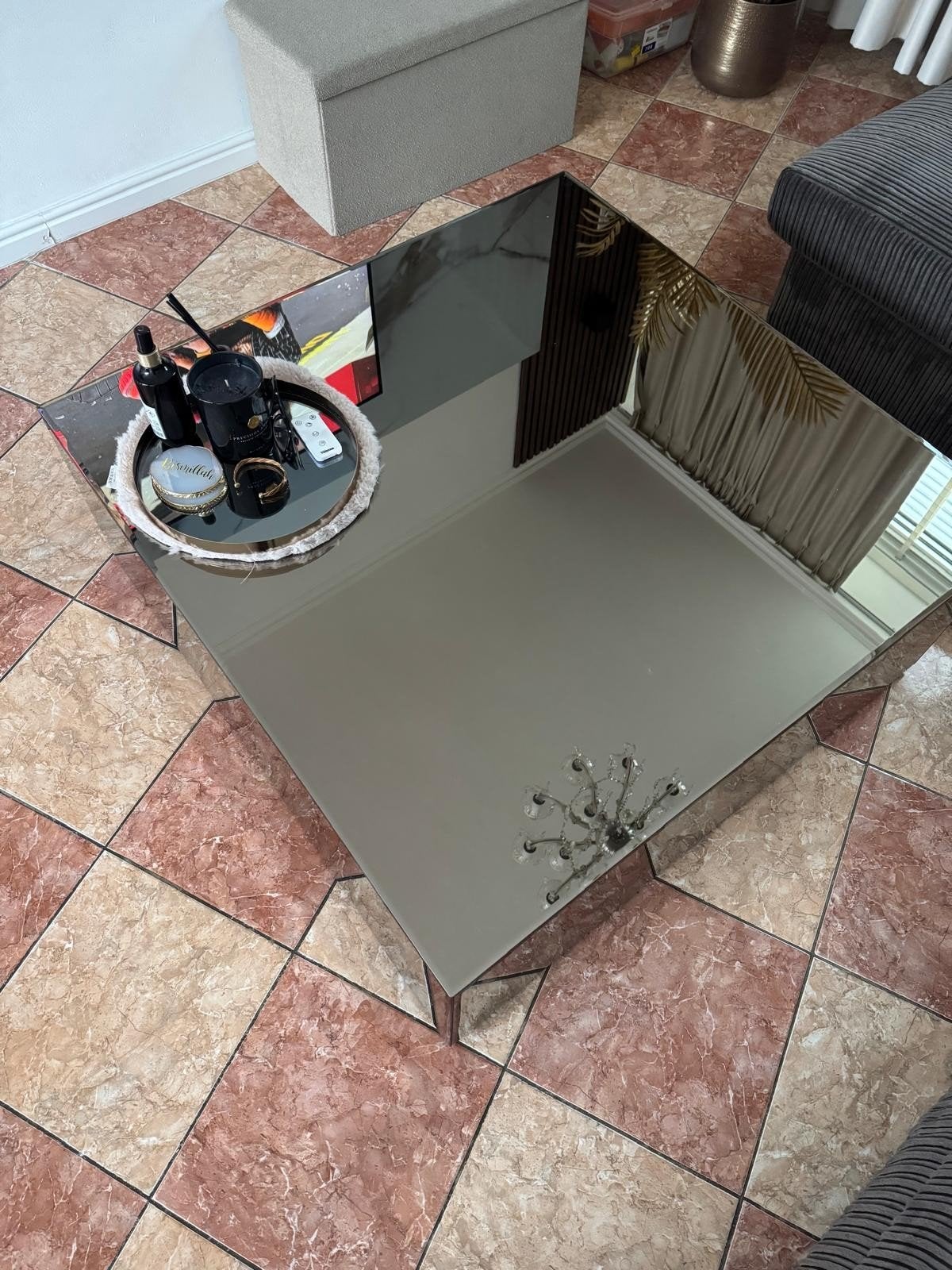 Moderne spiegel salontafel en eettafel set, Ophalen, 100 tot 150 cm, Modern, Luxe, Glamour, Zo goed als nieuw