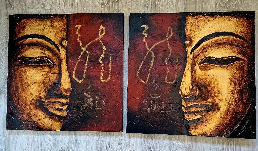 Gratis: twee schilderijen met Boeddha, Ophalen, Op houten frame, Figuren