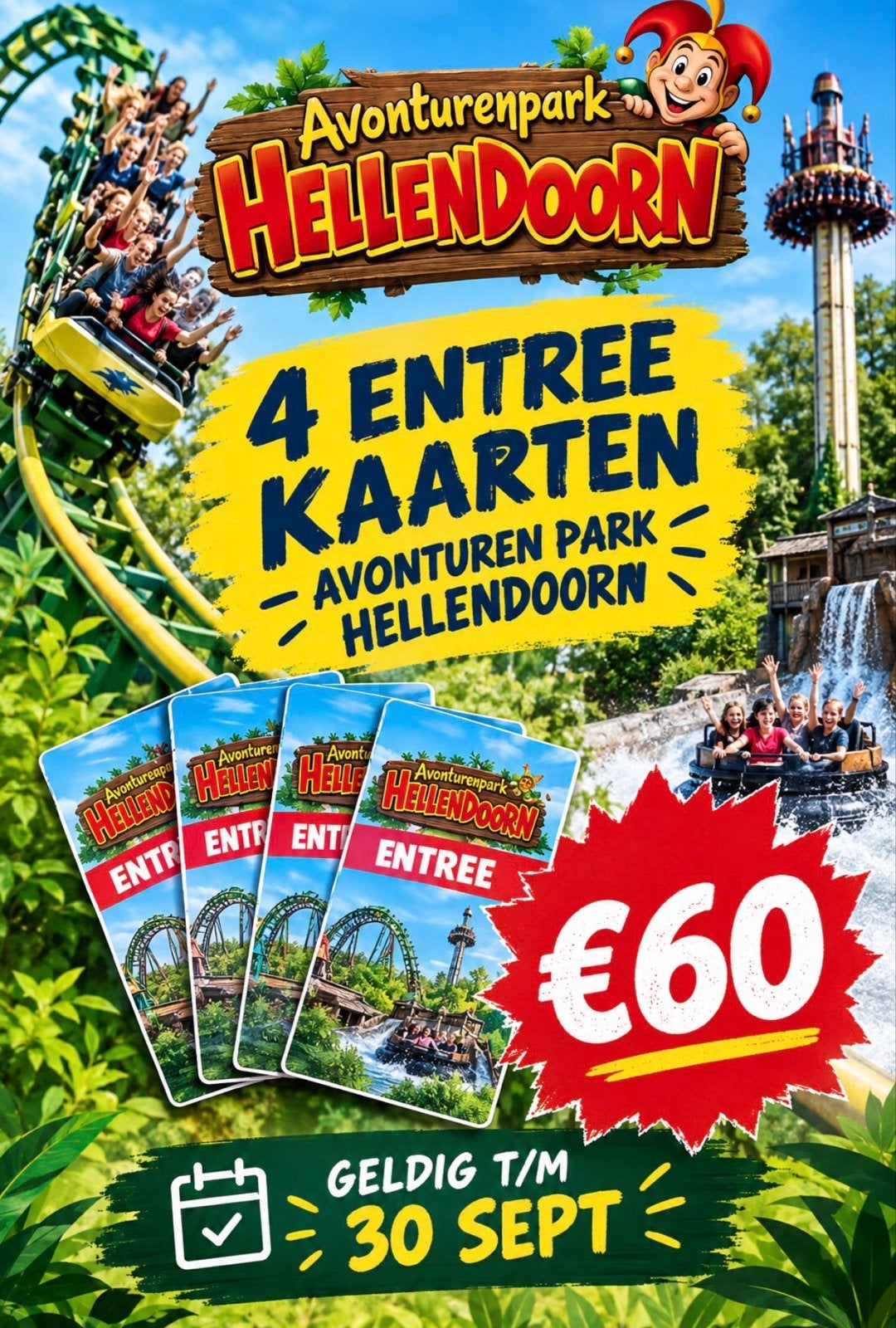 4 entreekaarten Hellendoorn, Drie personen of meer, Ticket of Toegangskaart