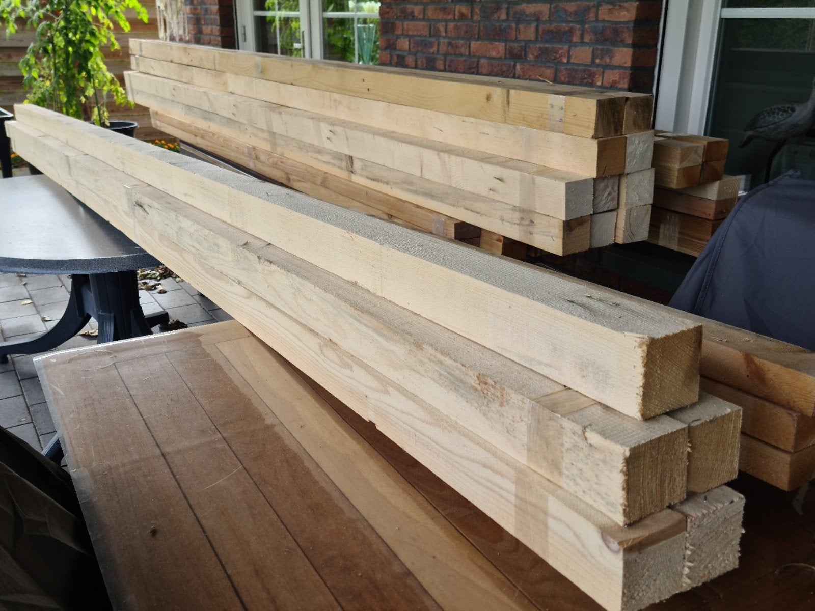 Partij van 15 balken in de maat 7x7 cm, lengte 350/417 cm, Tuin en Terras, Ophalen, Zo goed als nieuw, 250 cm of meer, Balken