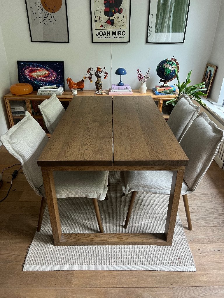 IKEA MORBYLANGA Eikenhouten eettafel met 4 stoelen, Ophalen, 100 tot 150 cm, Eikenhout, 50 tot 100 cm