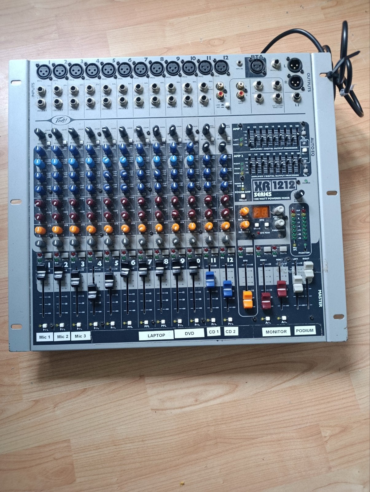 Peavey XR 1212 Powermixer - 12 kanalen, 1200 Watt, Ophalen of Verzenden, Gebruikt, 10 tot 20 kanalen, Microfooningang