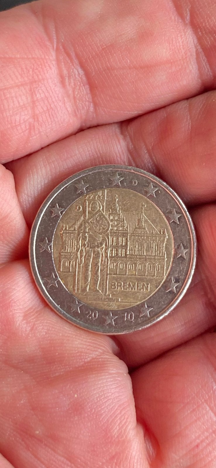 munt:  2,- €  DUITSLAND ‘STADHUIS / ROLANDSTANDBEELD’  D, Ophalen of Verzenden, Duitsland, 2 euro, Losse munt