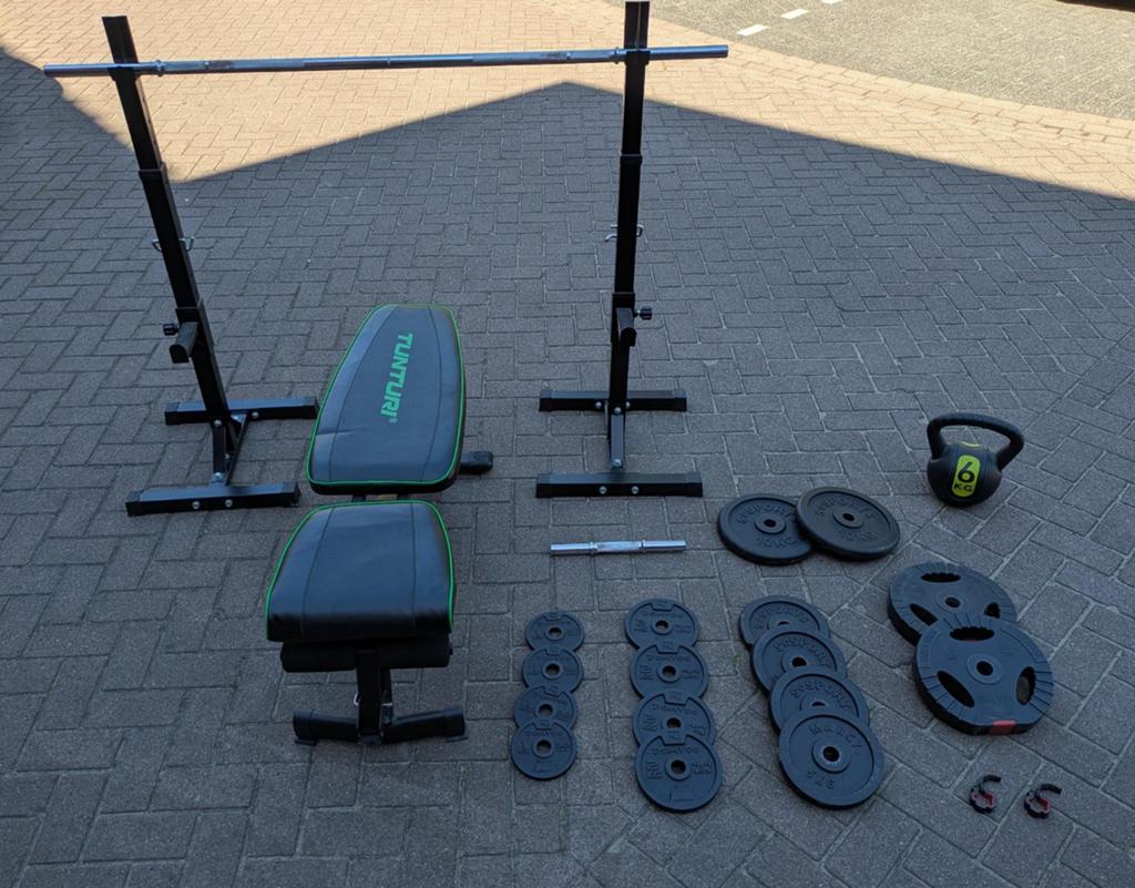 Complete Fitness Set: Fitnessbank, Halters & Kettlebell, Ophalen, Gebruikt, Benen, Halterset