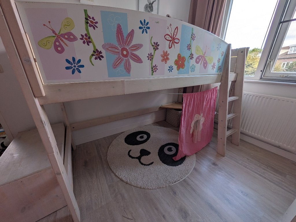 Lifetime halfhoogslaper+kledingkast whitewash met roze, Ophalen, Gebruikt, Halfhoogslaper